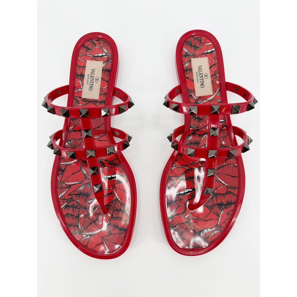 Valentino Red Studded Jelly Sandals